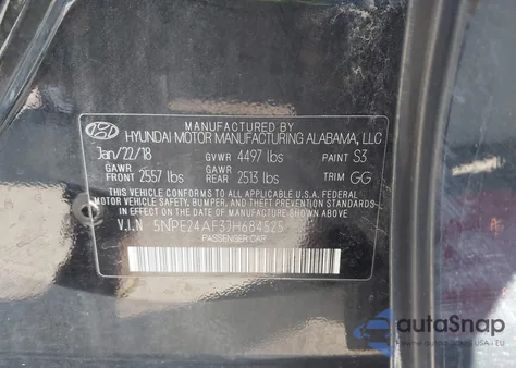 2018 Hyundai Sonata Se из США, поврежденный, VIN 5NPE24AF3JH684525